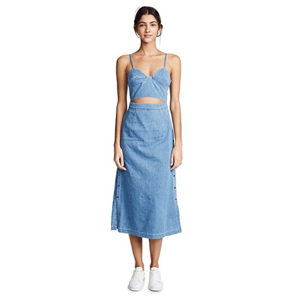 3x1 Augustine Peek a Boo Midi Denim Dress MEDIUM